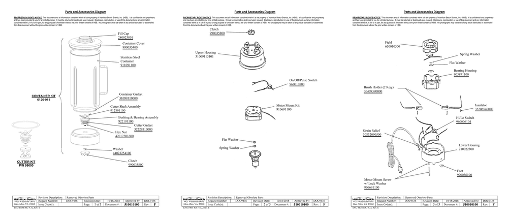 Diagram Diagram and Parts List for 1G911  Hamilton Beach Blender